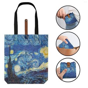 Torby do przechowywania dostosuj poliestrowy obraz olejny van gogh print torba na zakupy wielokrotnego użytku dla artykułów spożywczych ramię w domu