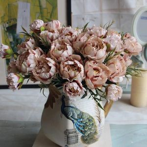 Bröllopsblommor Bukett Europeiska Pretty Party Mini Peony Silk Artificial Bride Bouquets For Home Centerpiece Decorations