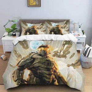 Conjuntos de cama Pop Cartoon 3D Game-Halo Patterns Consolador Conjunto de edredão Cama Quilt Fronha King Queen Size