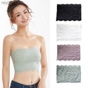 Bras Waist Tummy Shaper Women Floral Lace Strapless Tube Top Bandeau Girls Seamless Stretchy Chest Wrap Bra Solid Color Bottoming Underwear Bralette YQ240203