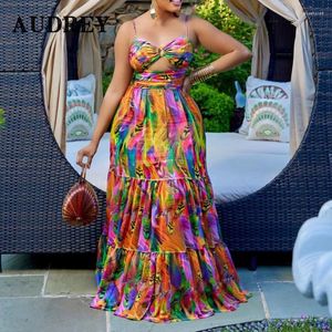 Plus Size Dresses Elegant Sling Dress Sexy Printing Fashion Backless Boho Beach Mixi Robe Femme Ete Leisure Vacation Vestidos