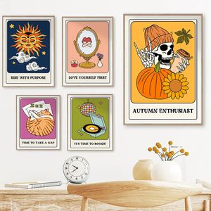 The Sun Tarot Card Card Style Plakat retro druk Funky Wall Art Bold Kolor Fajny cytat 90S Abstract Canvas Palal Room Decor Home Decor 240123