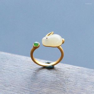 Cluster Ringe 2024 Opal Tier Kaninchen Ring Für Frauen Exquisite Nachahmung Hetian Jade Wolke Einstellbar Party Hochzeit Schmuck Geschenke