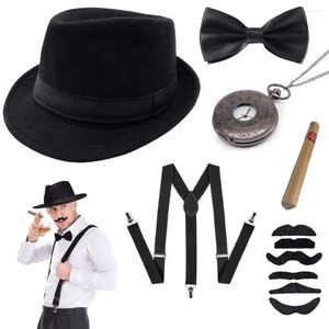 Grampos de cabelo 1920s Mens Gatsby Gangster Acessórios Conjunto Chapéu Panamá Suspender Gravata borboleta 20s Grande Cosplay