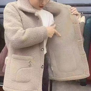 Dış giyim ceket kadın kıyafetleri palto kuzu polar uzun kollu katı ceket bahar kış top kat sıcak overgarment artı boyutu