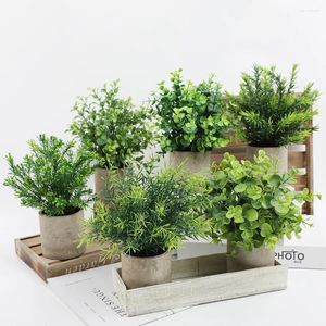 Dekorativa blommor konstgjorda växter krukta grönt blad bonsai med kruka för festdekoration kontor skrivbord vardagsrum prydnad