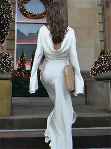Tossy Fashion Satin Backless Long Dress for Women Slim Solid Patchwork High midje Split Sleeve Elegant Party Looks 240123