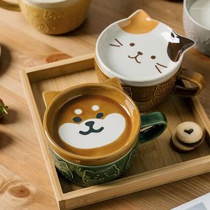 マグカップヨーロッパの漫画動物セラミックコーヒーカップキッズギフト付きマグカップカップル朝食ミルク磁器の家の飾り