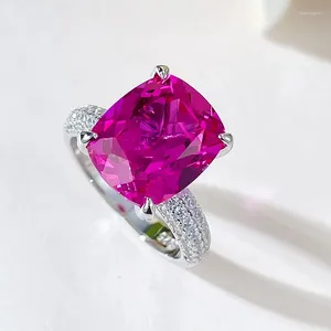 Pierścienie klastra Cut Cut 5ct Ruby Diamond Ring Real 925 Srebrny Srebrny Wedding Wedding dla kobiet Obiecaj biżuterię