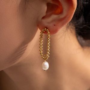 Hoop Earrings Uworld High Quality 18K PVD Gold Plated Stainless Steel Natural Freshwater Pearl Pendant Tassel Bijoux Femme Gift 2024
