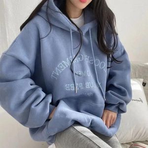 Kvinnors hoodies kvinnor plysch huvtröja överdimensionerade tjocka broderier avslappnade tröjor harajuku hiphop koreanska lösa tröjor