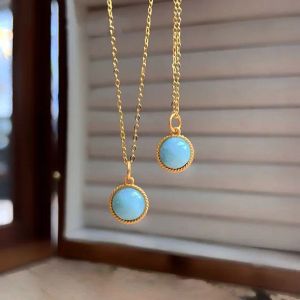Hängen Huayi Round Larimar Pendant Necklace for Women Fashion Jewelry