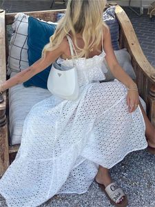 Tute da donna Wsevypo Boho Beach Party Gonna in due pezzi Tute Donna Ritaglio bianco Set coordinati Spalline con volant Top corto Lungo