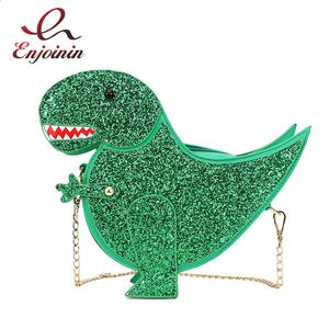 Trendy Glittery Dinosaur Crossbody Bag for Womens Chain Purses and Handbags Female Shoulder Bag Casual Clutch Bag Pu Leather 240130