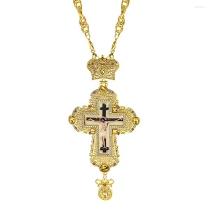 Pendant Necklaces Gold Plated Pectoral Cross Christian Church Crown Necklace For Women Men Priest Crucifix Orthodox Baptism Gift Religious