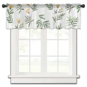 Cortina de primavera com folhas de flores, cortina curta transparente de tule para cozinha, quarto, decoração de casa, cortinas pequenas de voile