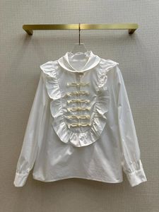Blusas femininas camisa branca com botões babados acabamento design casual e confortável verão 2024