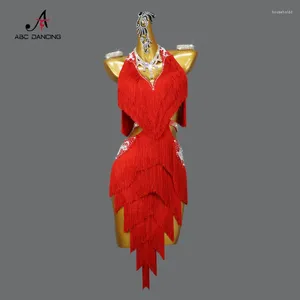 Scene Wear Professional Red Latin Dance Fringe Short Kirt Competition Dress Sexiga kläder för kvinnor Ballroom Practice Promotion Samba