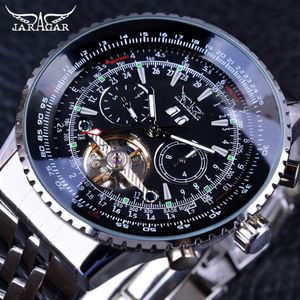 Jaragar Aviator Series Silver Stainless Steel Toubillion Design Scale Dial Mens Watches Top Brand Luxury Automatic Watch Clock D18284L