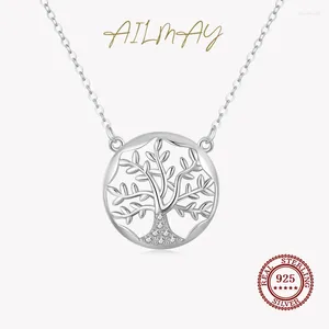 Hängen Ailmay Fashion 925 Sterling Silver Tree of Life Pendant Halsband Rensa zirkon för kvinnors flickor Party Accessories smycken