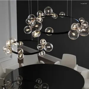 Pendant Lamps Modern Ring Glass Ball LED Chandelier Nordic Style Living Dining Room Kitchen Study Gloss Home Design Interior Decoration