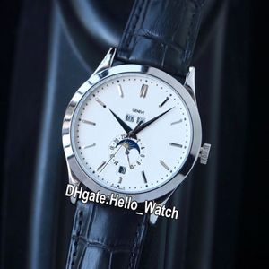 Günstige neue 5396G-011 Grand Complications Kalender automatische Herrenuhr Stahlgehäuse weißes Zifferblatt Mondphase Uhren Lederuhren Hel240l