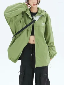 سترات نسائية Qweek Y2K Green Windbreaker Jacket Women Hip Hop Techwear Black Waterproof Coather Harajuku Street Boyfriend Red