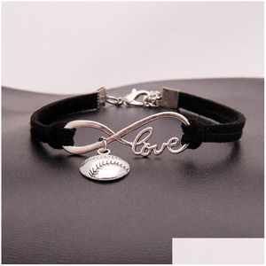 American Softball Infinity Bracelets For Women Men Love Baseball Charm Veet String Rope Wrap Bangle Fashion Sports Jewelry Gift Drop Dhrpd