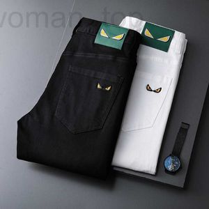 Men's Jeans Designer 2022 Summer Thin Stretch Slim Fit Small Feet Korean Black and White Embroidery Casual Pants Fashion 7I4H