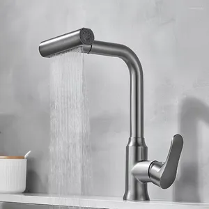 Kitchen Faucets Tuqiu Gray Faucet Black Waterfall Sink Pull Out Tap Single Hole Swivel Water Mixer