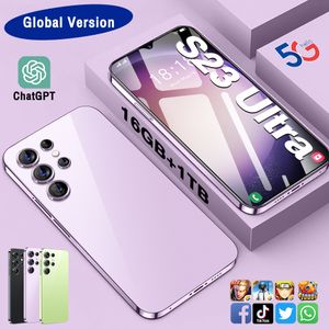 새로운 S23 Ultra Android 스마트 폰 6.7 인치 HD 전체 화면 얼굴 ID 16GB+1TB 휴대폰 글로벌 버전 3G 4G 5G 휴대폰