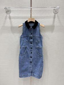 Casual klänningar tidigt på våren matchande sammet krage denim sundress! Original Custom H Slim-Fit-version Ålder Reducer!