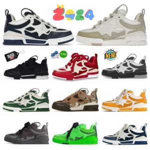 2024 Skate Sneaker Calf Trainer Virgil Mens Mulheres Sapatos Casuais Calfskin Treinadores Couro Abloh Preto Branco Verde Vermelho Azul Mens Mulheres