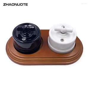 Smart Home Control Improvement High-quality Wall Light Knob Ceramic Rotary Switch And 1-3 Gang Wooden Base