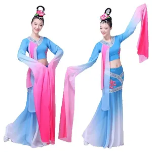 Scena noszona chińskie ubrania taneczne ludowe Starożytne kostiumy wróżka z długim rękawem tancerze żeńskie klasyczne garnitury kobiety