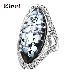 Cluster-Ringe Kinel Luxus Bunte Muscheln Ring für Frauen Charm Künstliche Koralle Zubehör Silber Farbe Oval Vintage Big Drop