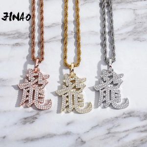 Pendant Necklaces JINAO 2024 October HIP HOP High Quality Personality Iced Out AAA CZ Chinese Characters Long Jewelry