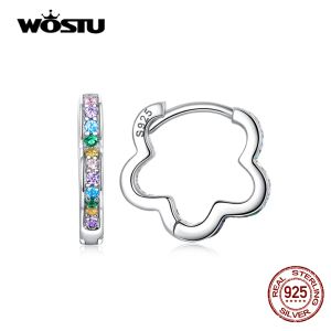 Orecchini Wostu 100% 925 Orecchini a cerchio di fiori in argento sterling zircone colorato per donne design originale Rainbow Gioielli CTE612