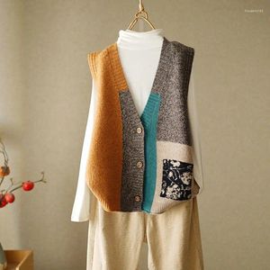 Women's Vests 2024 Sleeveless Vest Waistcoat Knitted Vintage Wild Autumn Winter Women Sweaters Short Tops