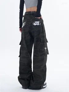 Damen Jeans Frauen Mode Buchstaben Drucken Harajuku Schwarz Lange Hosen Lässige elastische Taille Hippie Joggers Hosen Streetwear Jogginghose Y2K