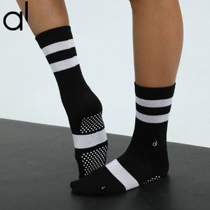 Al 2 Paar Yoga-Socken für Damen, mittellang, Baumwollsocken, mehrfarbig, rutschfest, Sport, hohe Kappe, Mädchen, Cheerleader, Sportsocken, Pilates, Fitness-Socken