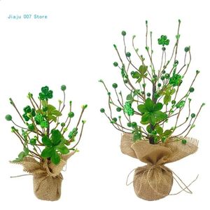 Clovers Tree Artificial Plant Burlap Ornament Patricks Day Decoration C9GA 240125