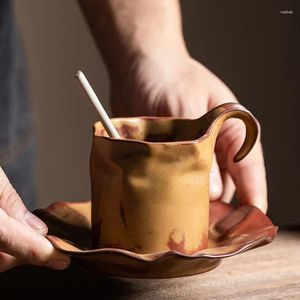 Kubki nalej na ucha ceramiczny kubek kawy kubek kubek marszczony w stylu vintage kubki napoje gastron