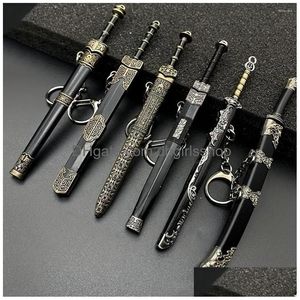 Keychains Lanyards Keychains 창조적 인 중국 고대 검 펜던트 키 체인 Vintage Alloy Keyrings for Women 남자 남성 트렌디 한 키 링 호 DH2P5