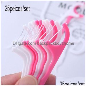 Kürekler 25pcs/set plastik diş ipleri tooticks diş temiz diş ipi tek kullanımlık ağız bakımı taşınabilir diş ipi seçerler interdental damla d dhguq