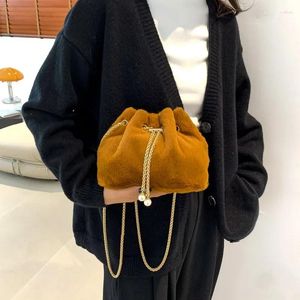 Abendtaschen Herbst Winter Retro Khaki Braun Eimer Klassische Mode Kette Plüsch Schulter Für Frauen Party Geldbörsen Handtasche