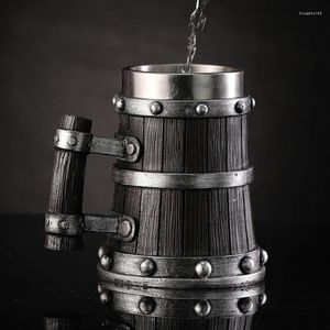 Tazze Imitazione Legno Vintage Bar Boccale di birra alla spina Secchio tedesco Tazza di caffè Tè creativo in acciaio inossidabile