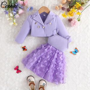 Mädchenkleider Ceeniu Kinderparty für Mädchen Outfit-Sets Blazer Jacke Mantel und schwarzes Applikations-Schmetterlingskleid Baby Kinderkleidung