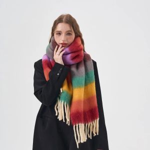 Tassel Scarf Colorful Rainbow Mohair randigt modepar halsband kawaii vinter varmt förtjockad kashmir halsduk tillbehör