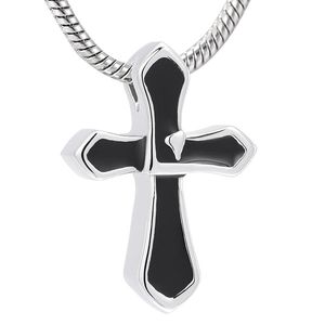 IJD10026 Silver och svart färg unik design Cross Cremation Pendant Men Women Gift Urn Necklace Håll nära och kära Ashes Casket218L